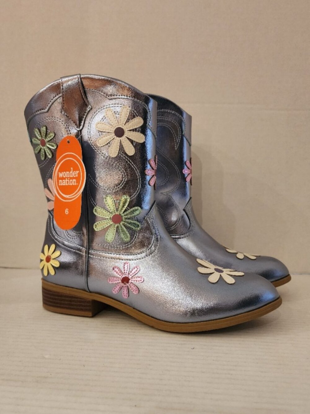 New Wonder Nation Daisy Western Boots - Metallic Blue - Girls size 6